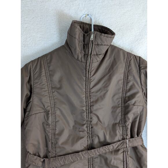 Vintage Penneys Jacket Nylon Womens Large Brown Poly Fill Belted 50s 60s - Picture 7 of 15